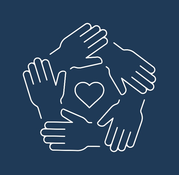 Hands around a heart illustration.
